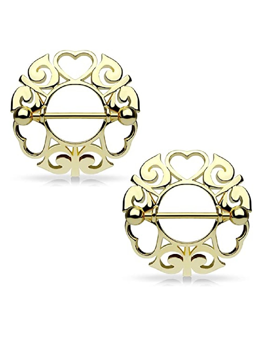 Surgical Steel Tribal Hearts Hollow Nipple Shield Rings Nipple Ring Impulse Piercings Gold