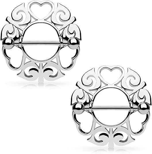 Surgical Steel Tribal Hearts Hollow Nipple Shield Rings Nipple Ring Impulse Piercings Steel