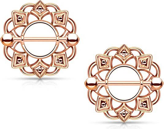 Surgical Steel Tribal Shield Nipple Shield Rings Nipple Ring Impulse Piercings Rose Gold