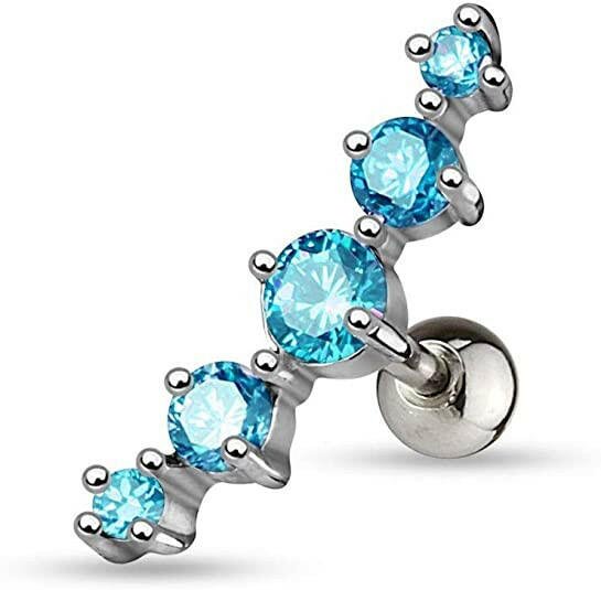 Surgical Steel Triple CZ Droplet Tragus Cartilage Piercing Stud Cartilage Earring Impulse Piercings Aqua