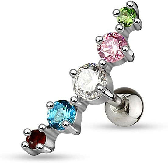 Surgical Steel Triple CZ Droplet Tragus Cartilage Piercing Stud Cartilage Earring Impulse Piercings Rainbow