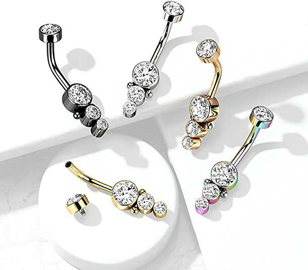 Surgical Steel Triple CZ Round Cluster Dropdown with Internally Threaded CZ Top Belly Navel Ring Navel Ring Impulse Piercings