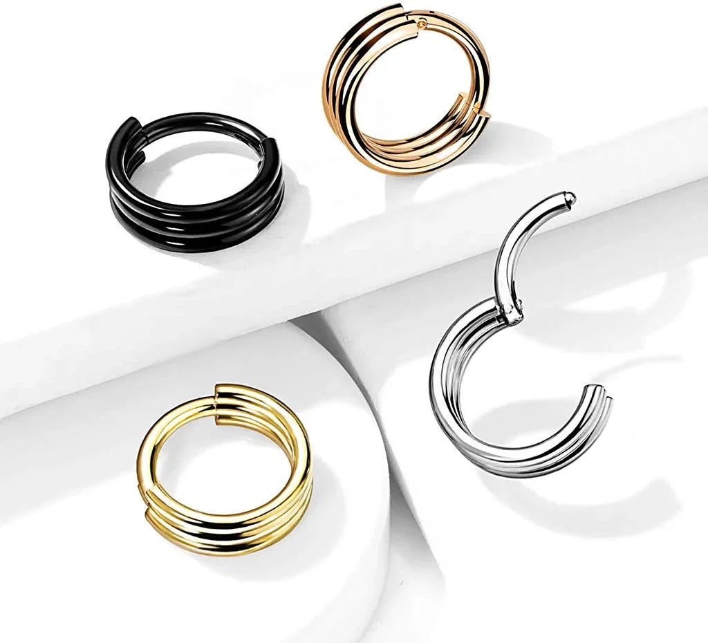 Surgical Steel Triple Layered Hoops Hinged Segment Hoop Ring Nose Ring Impulse Piercings