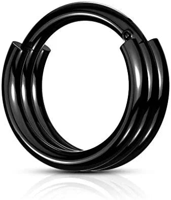 Surgical Steel Triple Layered Hoops Hinged Segment Hoop Ring Nose Ring Impulse Piercings 16GA Length: 8mm Black