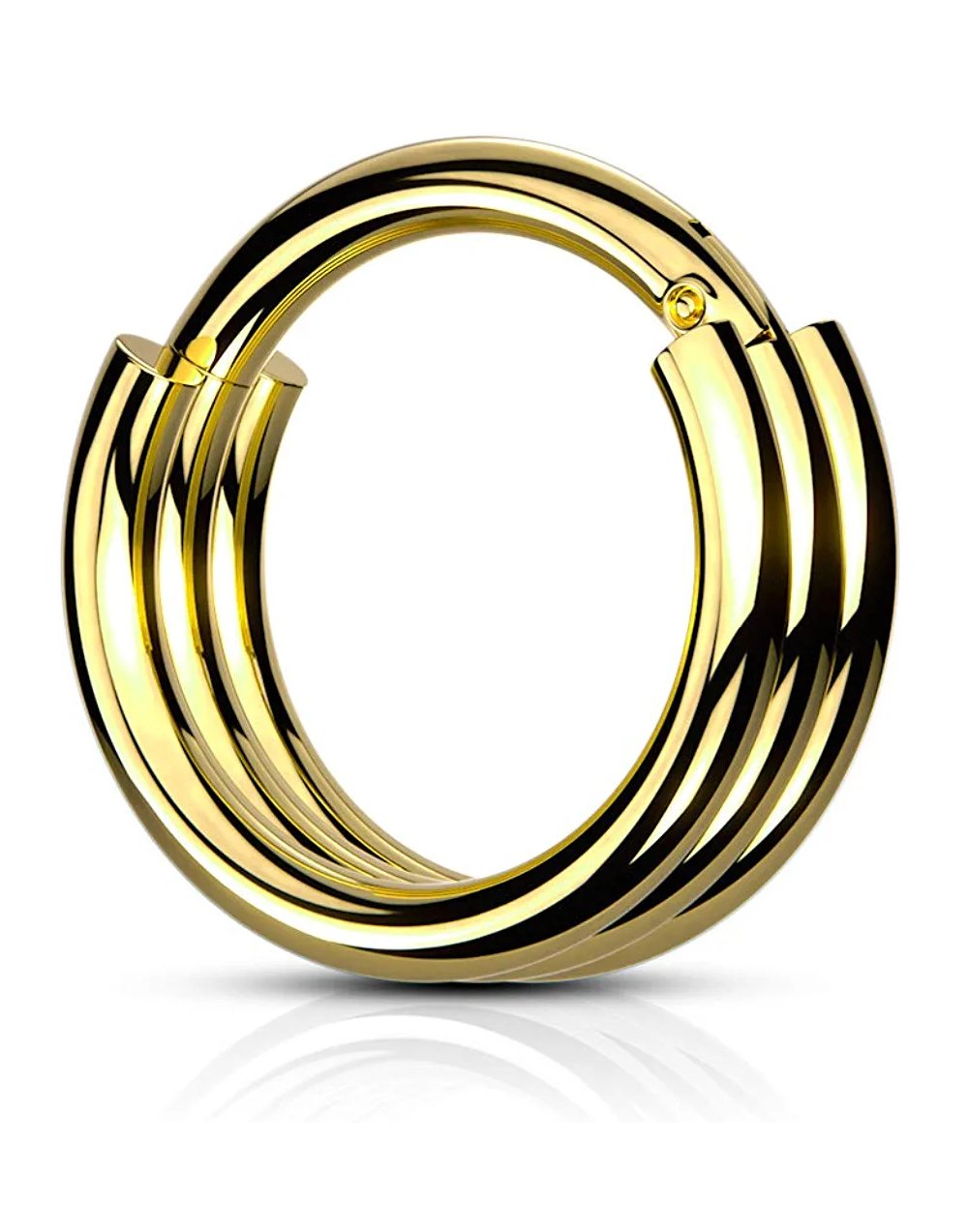 Surgical Steel Triple Layered Hoops Hinged Segment Hoop Ring Nose Ring Impulse Piercings 16GA Length: 8mm Gold