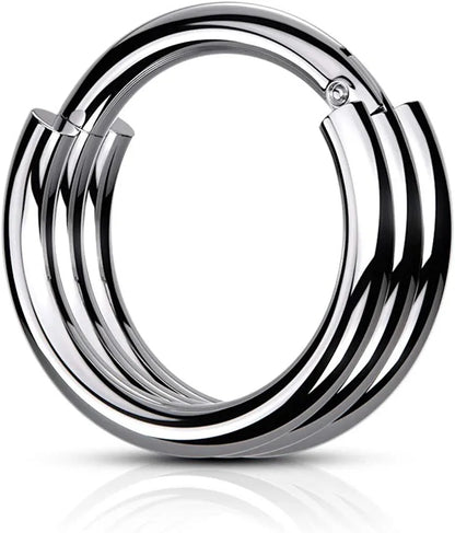 Surgical Steel Triple Layered Hoops Hinged Segment Hoop Ring Nose Ring Impulse Piercings 16GA Length: 8mm Steel