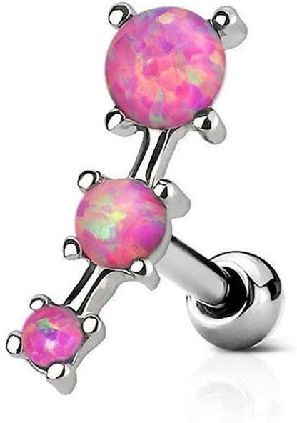 Surgical Steel Triple Opal Tragus Cartilage Barbell Cartilage Earring Impulse Piercings Pink