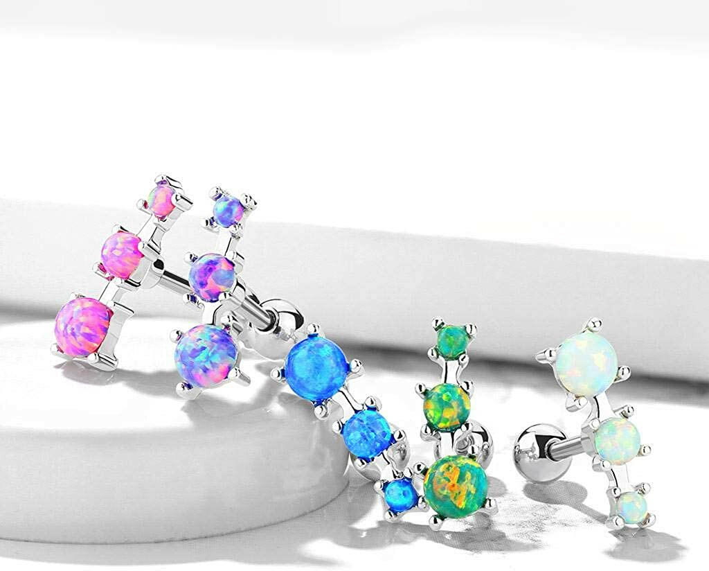 Surgical Steel Triple Opal Tragus Cartilage Barbell Cartilage Earring Impulse Piercings