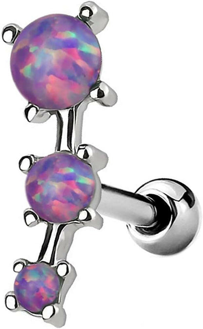 Surgical Steel Triple Opal Tragus Cartilage Barbell Cartilage Earring Impulse Piercings Purple