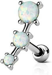 Surgical Steel Triple Opal Tragus Cartilage Barbell Cartilage Earring Impulse Piercings White