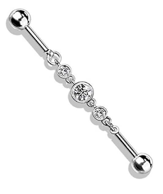 Surgical Steel Triple Round CZ Chain Industrial Barbell Industrial Barbell Impulse Piercings Clear