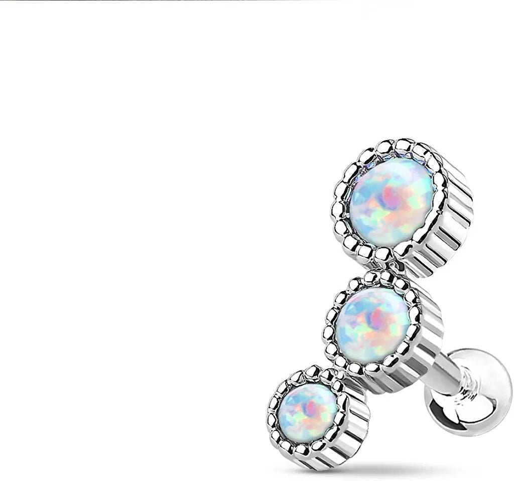 Surgical Steel Triple Round Opal Cartilage Tragus Barbell Studs Cartilage Earring Impulse Piercings White