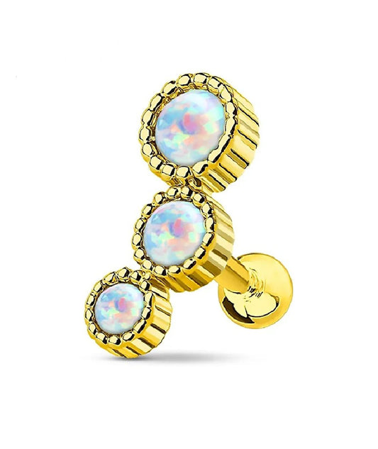 Surgical Steel Triple Round Opal Cartilage Tragus Barbell Studs Cartilage Earring Impulse Piercings Gold