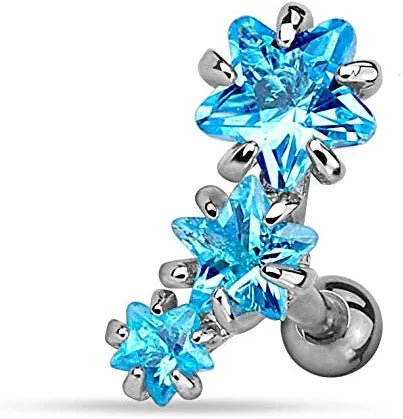 Surgical Steel Triple Star CZ Cartilage Tragus Barbells Cartilage Earring Impulse Piercings Aqua