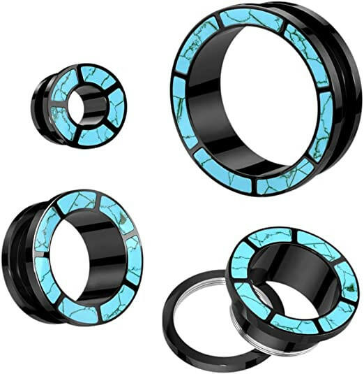 Surgical Steel Turquoise Rimmed Black Screw Fit Tunnel Plugs Impulse Piercings