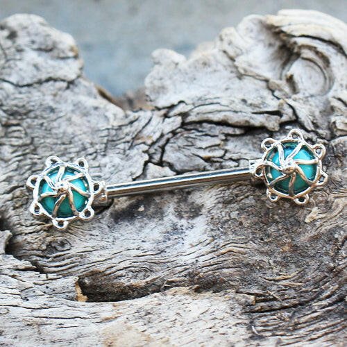 Surgical Steel Turquoise Stone Carousel Nipple Bar Nipple Ring Impulse Piercings