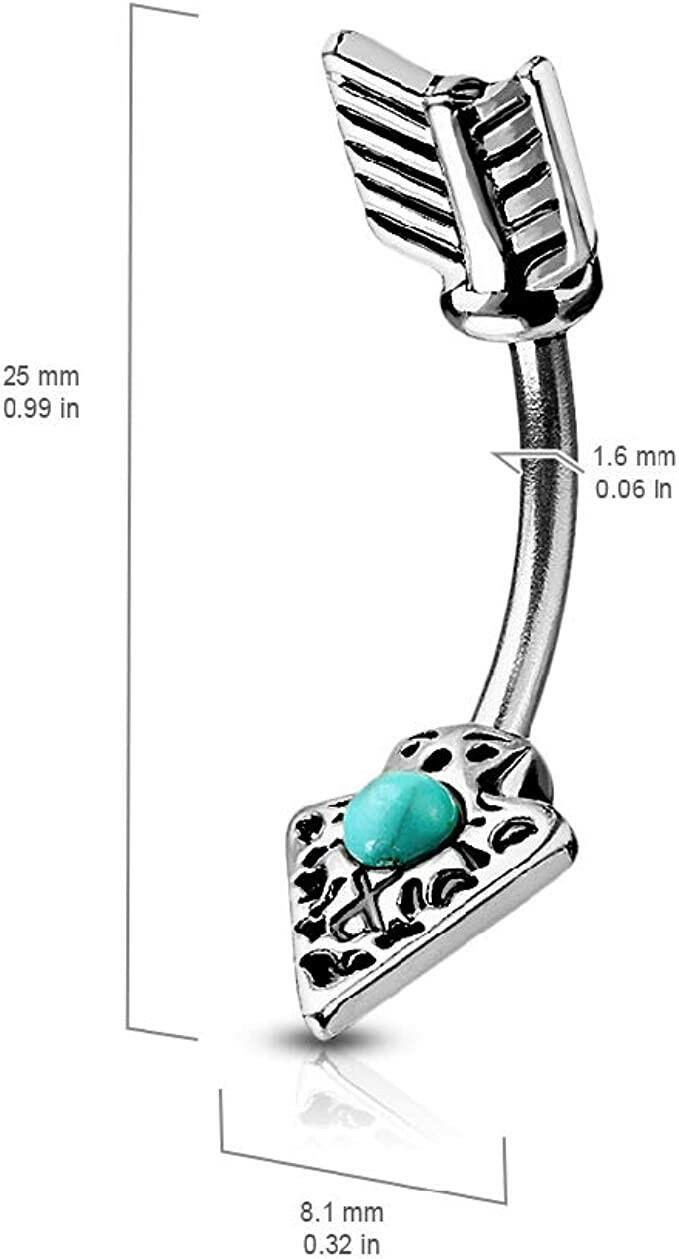 Surgical Steel Turquoise Tribal Arrow Belly Navel Ring Navel Ring Impulse Piercings