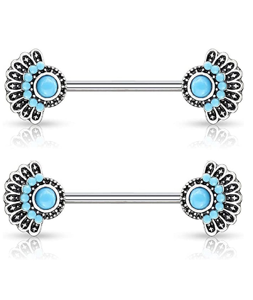 Surgical Steel Turquoise Tribal Fan Nipple Barbell Rings Nipple Ring Impulse Piercings