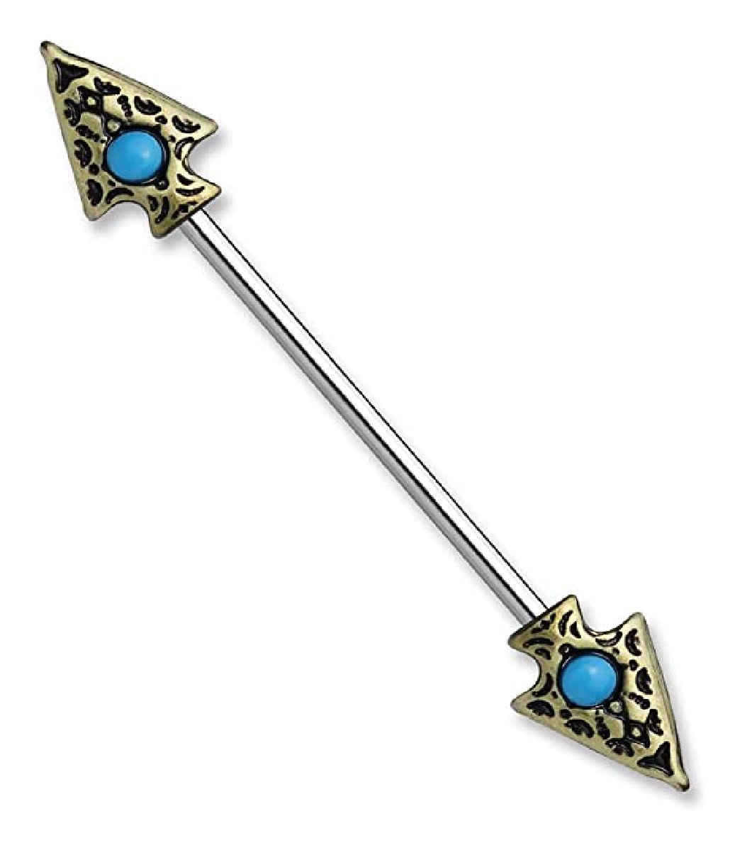 Surgical Steel Turquoise Tribal Spear on Both sides Industrial Barbell Industrial Barbell Impulse Piercings