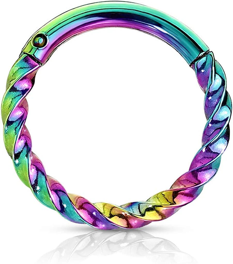 Surgical Steel Twisted Hinged Segment Hoop Ring Nose Ring, cartilage ring Impulse Piercings Rainbow