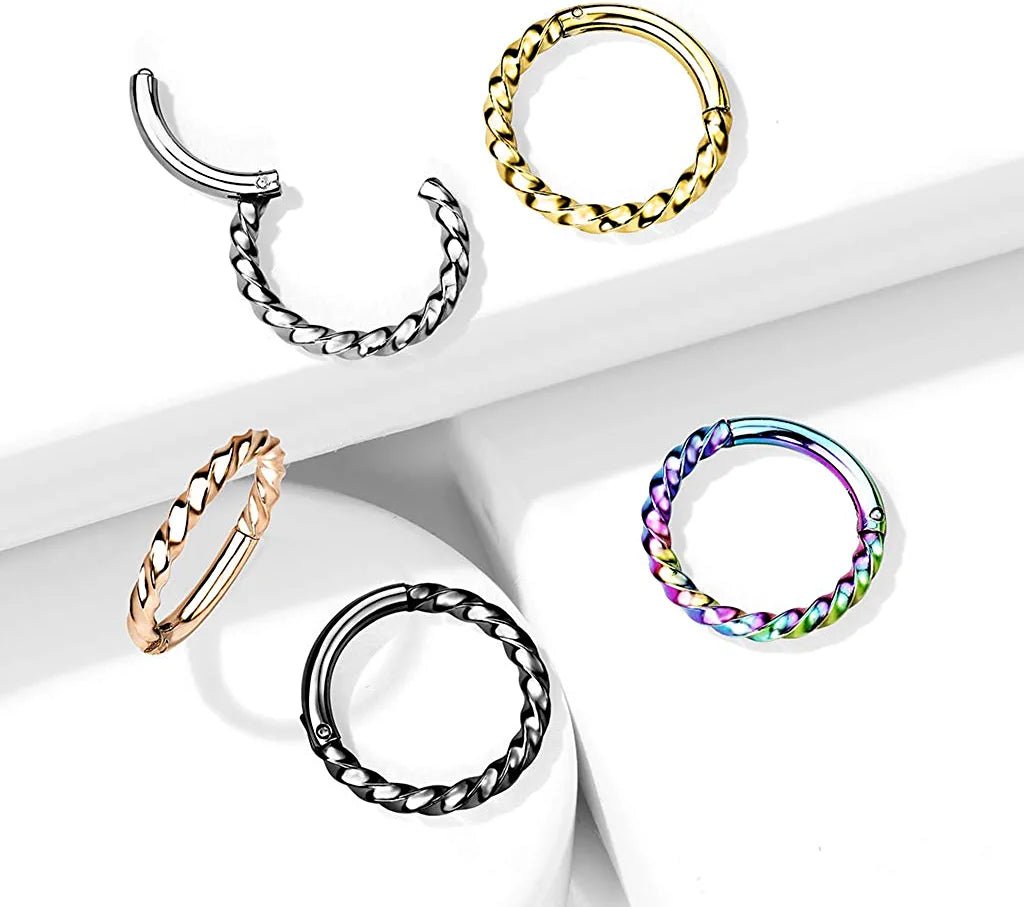 Surgical Steel Twisted Hinged Segment Hoop Ring Nose Ring, cartilage ring Impulse Piercings