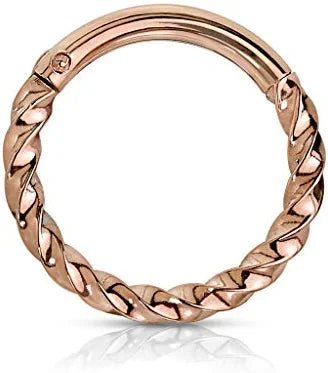 Surgical Steel Twisted Hinged Segment Hoop Ring Nose Ring, cartilage ring Impulse Piercings Rose Gold