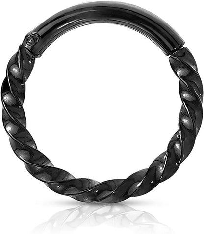 Surgical Steel Twisted Hinged Segment Hoop Ring Nose Ring, cartilage ring Impulse Piercings Black