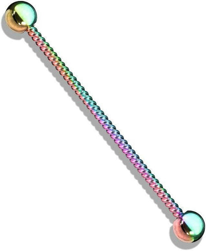 Surgical Steel Twisted Rope Industrial Barbell Industrial Barbell Impulse Piercings Rainbow