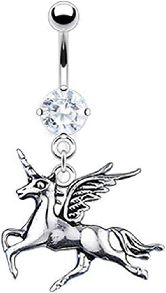 Surgical Steel Unicorn Dangle with Prong CZ Belly Navel Ring Navel Ring Impulse Piercings