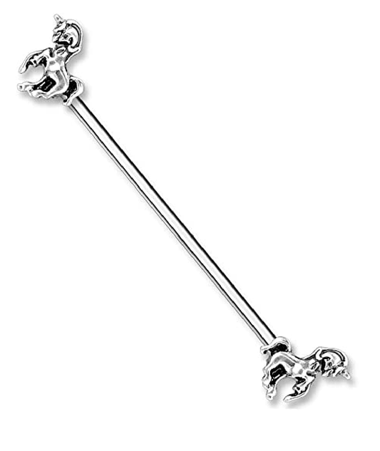 Surgical Steel Unicorn on Both Sides Industrial Barbell Industrial Barbell Impulse Piercings