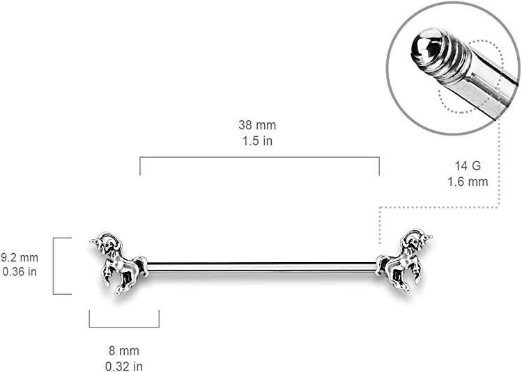 Surgical Steel Unicorn on Both Sides Industrial Barbell Industrial Barbell Impulse Piercings