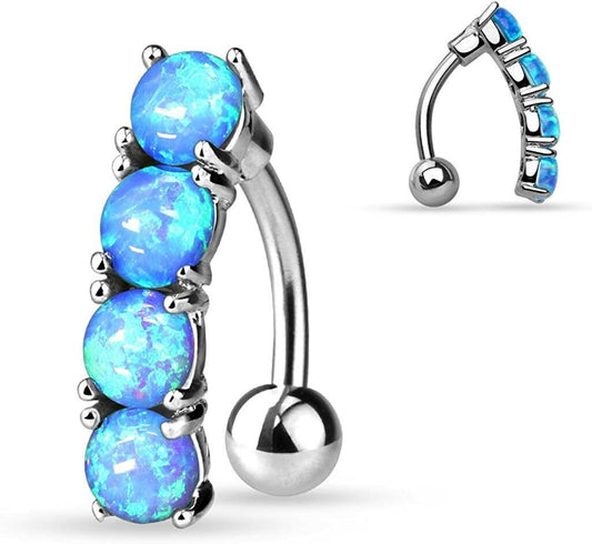 Surgical Steel Vertical Drop Top Down Opal Belly Navel Ring Navel Ring Impulse Piercings Blue