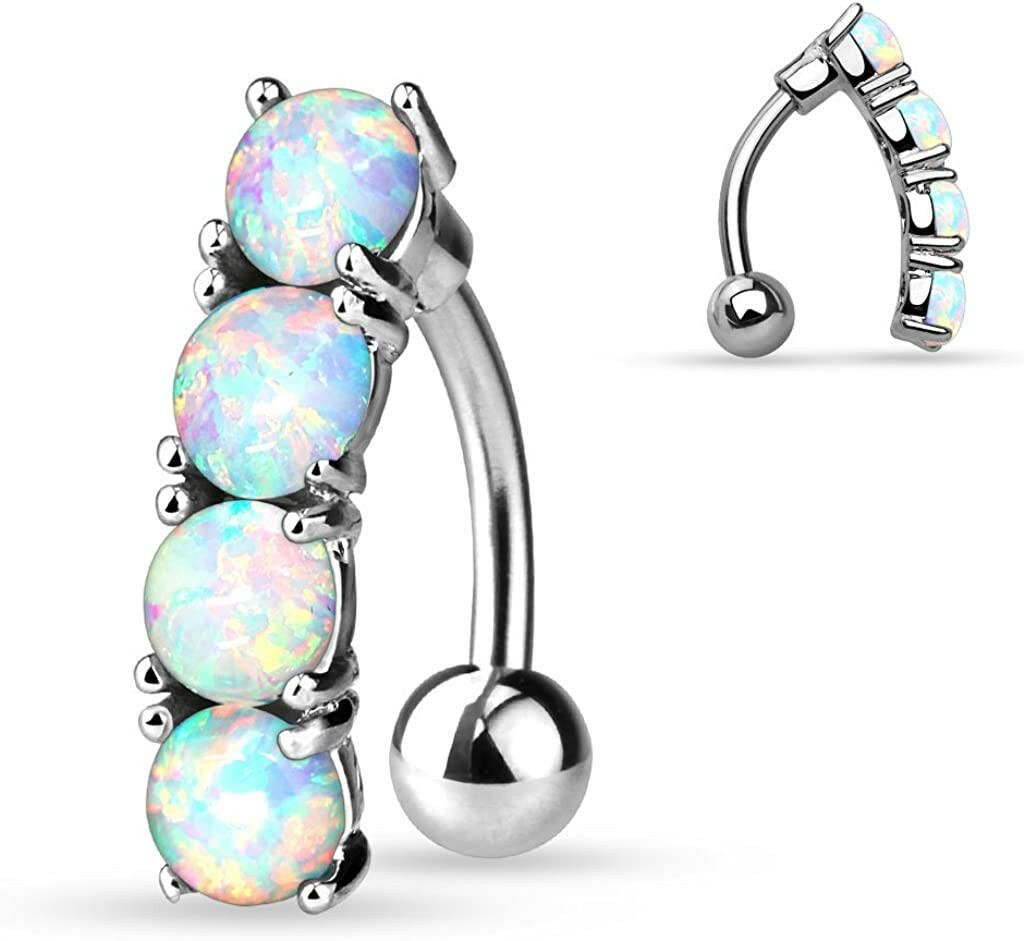 Surgical Steel Vertical Drop Top Down Opal Belly Navel Ring Navel Ring Impulse Piercings White