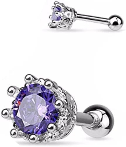 Surgical Steel Vintage Style 8 CZ Cartilage Tragus Barbell Studs Cartilage Earring Impulse Piercings Tanzanite