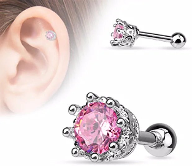 Surgical Steel Vintage Style 8 CZ Cartilage Tragus Barbell Studs Cartilage Earring Impulse Piercings Pink