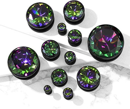 Surgical Steel Vitrail Medium CZ Black Screw Fit Flesh Tunnel Plugs Plugs Impulse Piercings