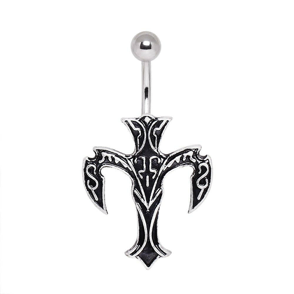 Surgical Steel Wicked Cross Navel Ring