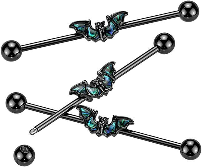 Surgical Steel With Abalone Winged Bat Black Industrial Barbell Industrial Barbell Impulse Piercings