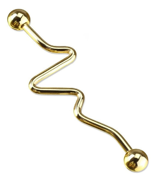 Surgical Steel Zig Zag Bar IP Over Industrial Barbell Industrial Barbell Impulse Piercings Gold