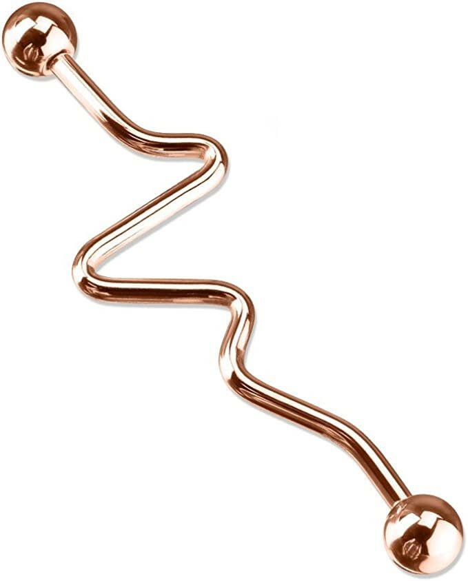 Surgical Steel Zig Zag Bar IP Over Industrial Barbell Industrial Barbell Impulse Piercings Rose Gold