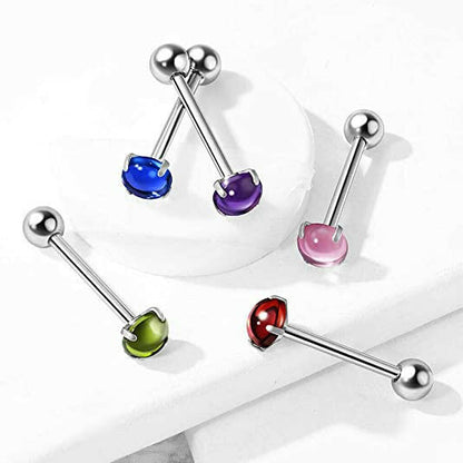 Surgical Steel Zircon Cabochon Stone Barbell Tongue Rings Tongue Rings Impulse Piercings