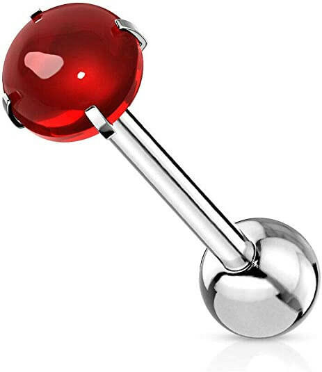 Surgical Steel Zircon Cabochon Stone Barbell Tongue Rings Tongue Rings Impulse Piercings Red