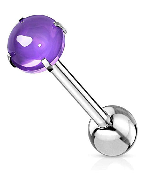 Surgical Steel Zircon Cabochon Stone Barbell Tongue Rings Tongue Rings Impulse Piercings Purple