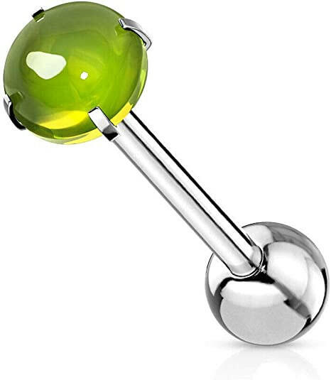 Surgical Steel Zircon Cabochon Stone Barbell Tongue Rings Tongue Rings Impulse Piercings Green