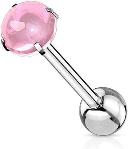 Surgical Steel Zircon Cabochon Stone Barbell Tongue Rings Tongue Rings Impulse Piercings Pink