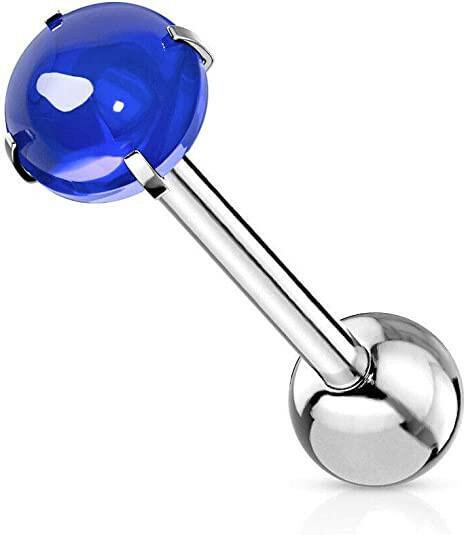 Surgical Steel Zircon Cabochon Stone Barbell Tongue Rings Tongue Rings Impulse Piercings Blue