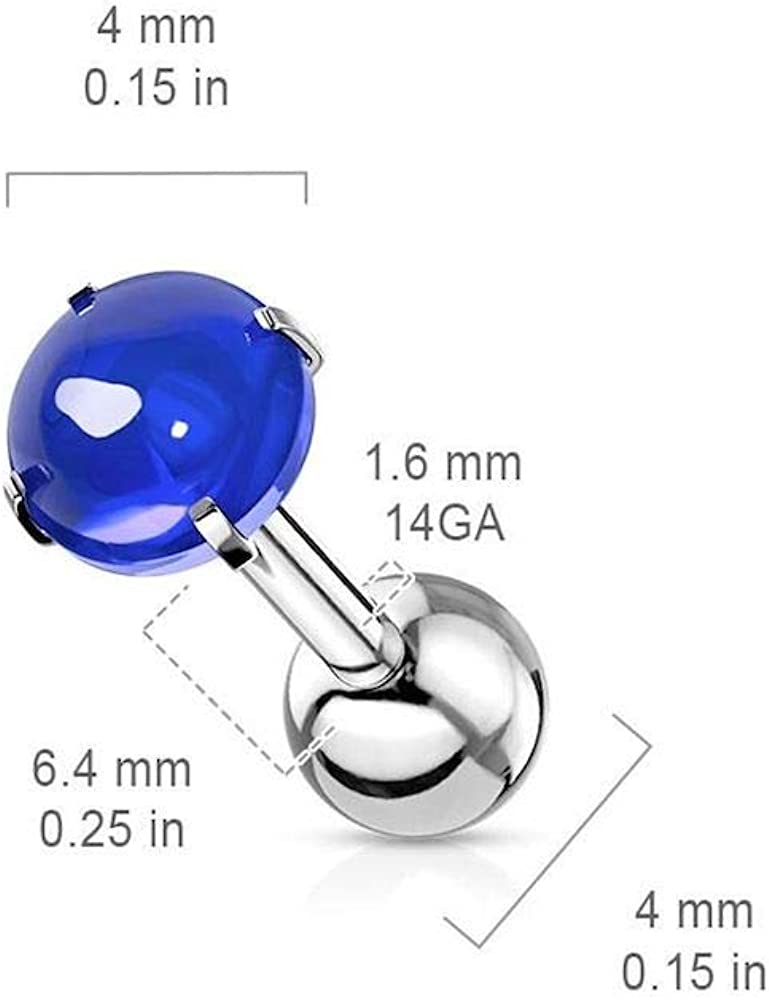 Surgical Steel Zircon Cabochon Stone Cartilage Tragus Barbell Studs Cartilage Impulse Piercings