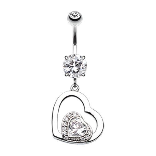 Sweet and Sparkly Cubic Zirconia Heart Belly Button Ring Navel Ring Impulse Piercings Clear