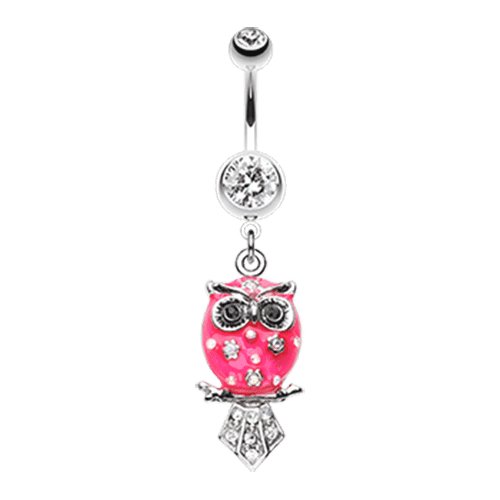 Sweet Blossom Owl Belly Button Ring Navel Ring Impulse Piercings 14 gauge (1.6mm) Clear/Pink