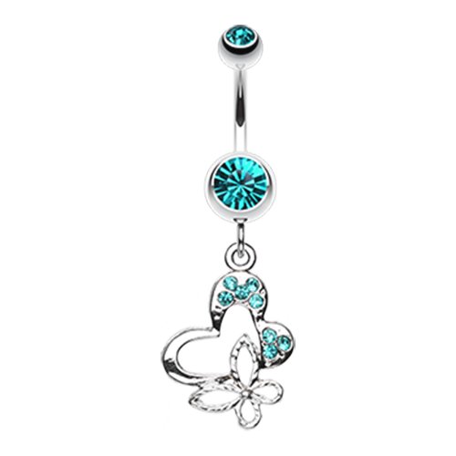 Sweet Butterfly Heart Belly Button Ring Navel Ring Impulse Piercings Teal